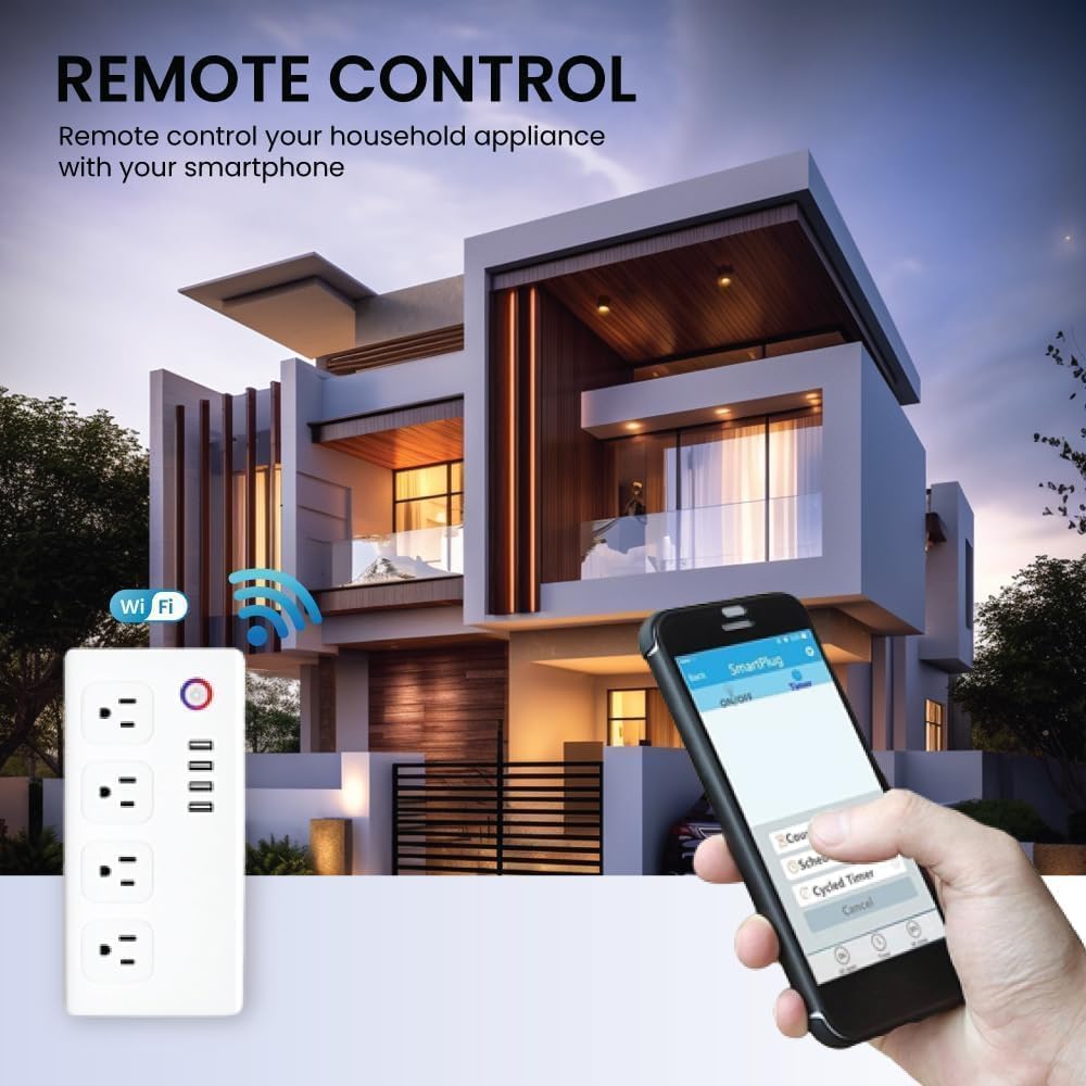XENON Smart Plug Power Strip，Surge Protector with 4 Individually Controlled Smart Outlets, Voice Control,4 USBs (incl. 20W USB-C), Compatible with Alexa and Google Home,5Ft Extension Cord