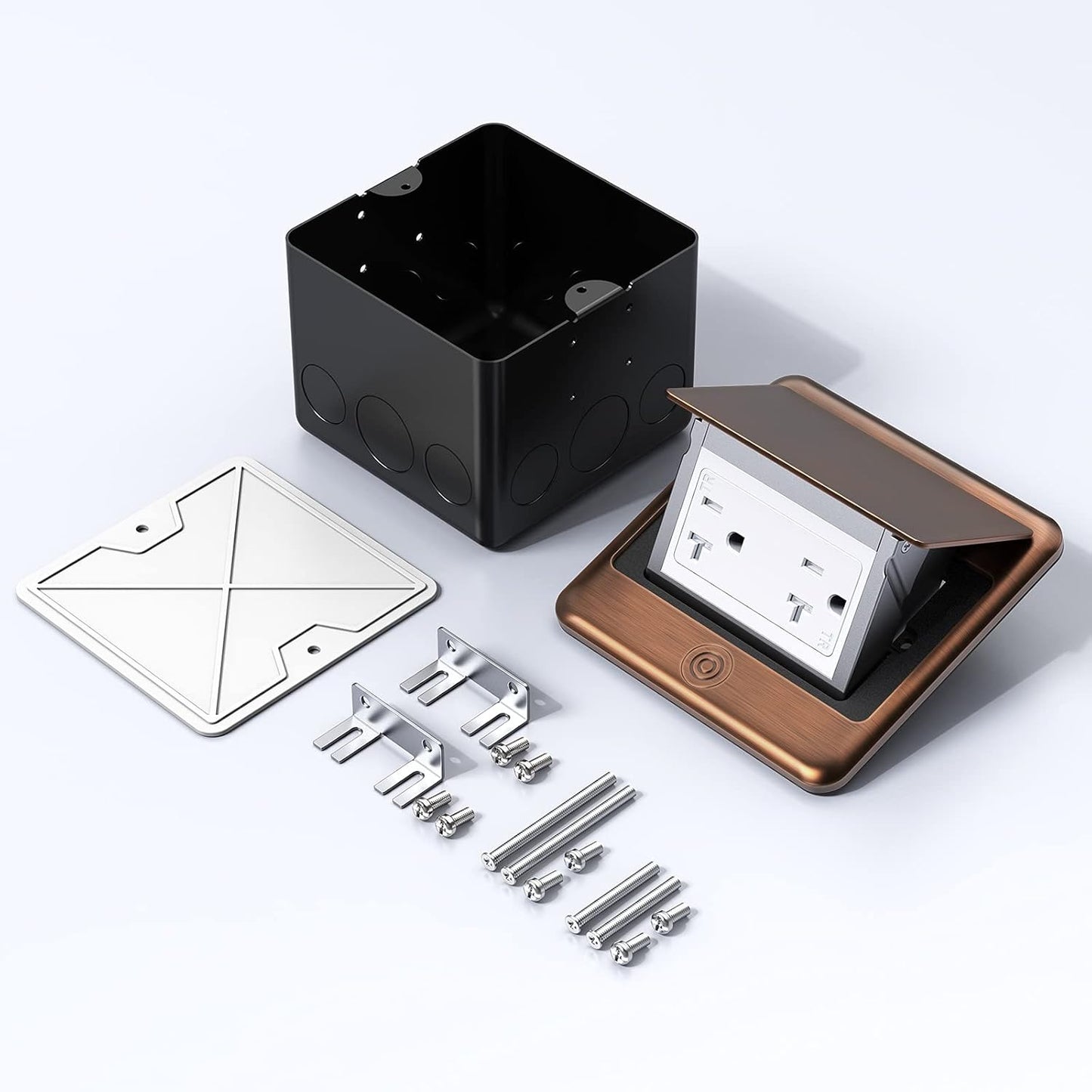 KYHSHJ Pop Up Floor Electrical Outlet Box Kit，20 Amp Stainless Steel TR Tamper-Resistant Duplex Receptacle Outlet， Corrosive Resistant Hardware，ETL Listed, Bronze