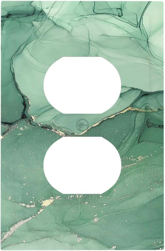 Outlet Covers Simple Green Marble 1 Gang Duplex Wall Plate Decorative Switch Plates Electrical Receptacle Faceplate Light Switch Cover for living Room Office Decor