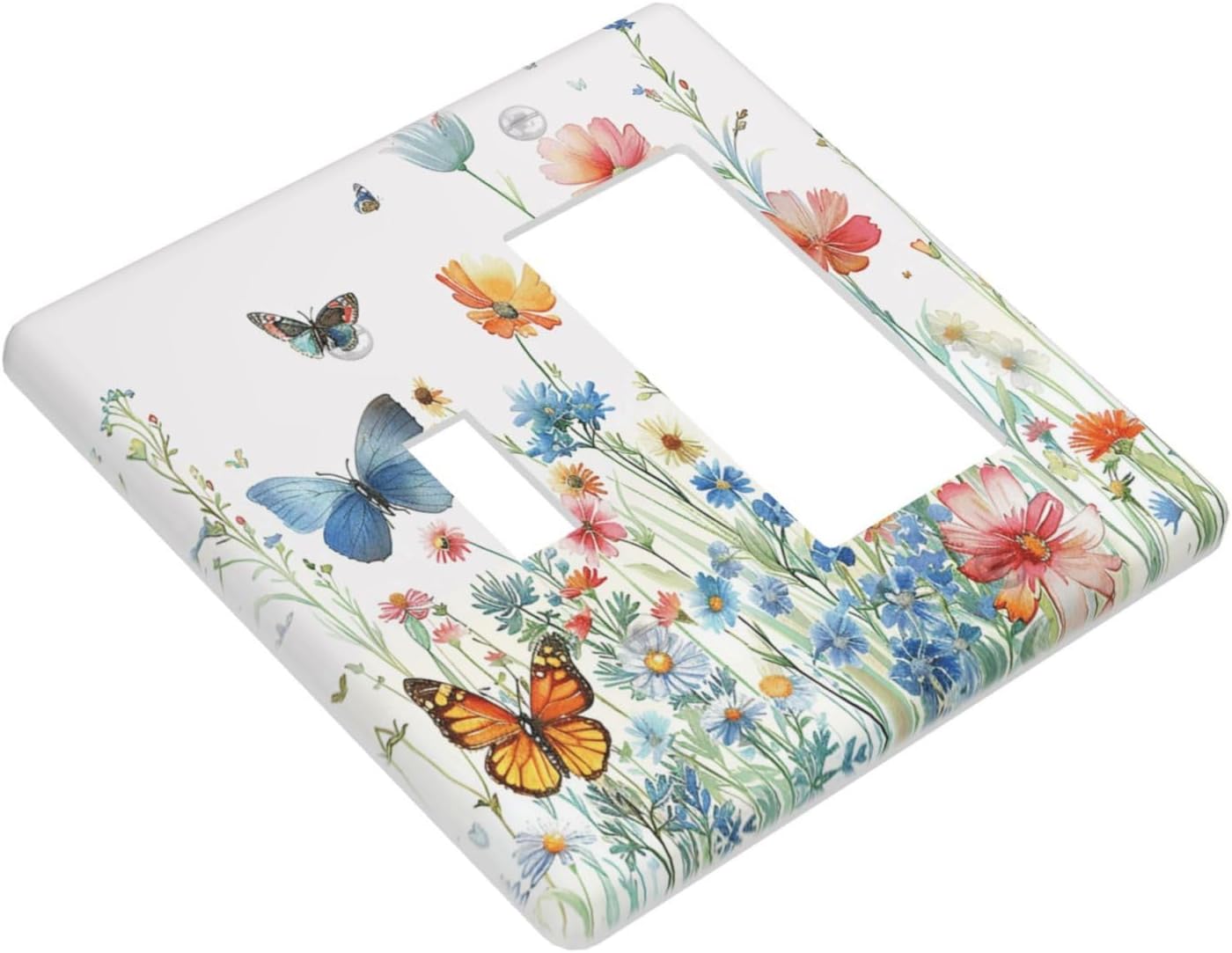 Decorative Outlet Covers Wildflower Blue Pink Floral Butterfly 2 Gang Light Switch Cover Plate Single Toggle 1 Rocker Wall Plates for Electrical Outlets Switch Plate Covers for Home Decor