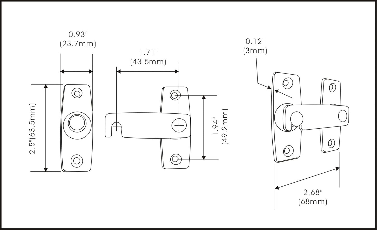QCAA 2.5" x 2.65", Large, Heavy Forged Solid Brass Door Latch, 180 Degrees Flat Surface Mounting Door Latch Buckle for Doors & Windows, Satin Chrome, 2 Pack, Made in Taiwan