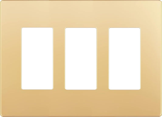 LIDER Matte Finish Decorator Switch Cover, Screwless Wall Plate, Mid-Size 3-Gang 4.88" x 6.77", Unbreakable Polycarbonate Thermoplastic, UL Listed, LSWP-33M-GD, Gold