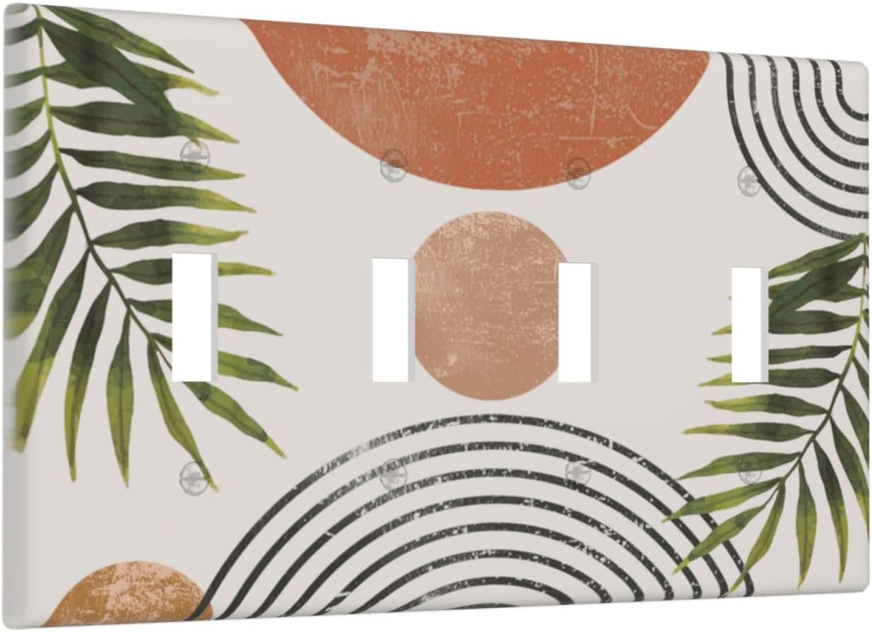 Beautiful Boho Mid Century Large Archs Sun Leaves Plants Light Switch Covers Quad Toggle Electrical Faceplate 4 Gang Wall Plate Decorative Switch Plates Cover for Bedroom Living Room Decor