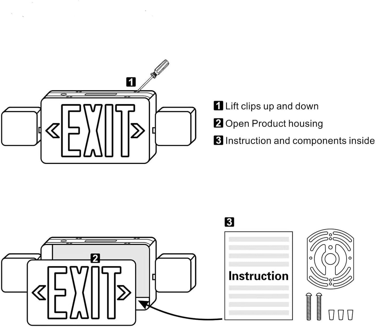 2 PACK LED Exit Sign Battery Backup with Emergency -EXIT Sign with 2 Adjustable Head Lights and Back Up Batteries- Emergency Exit Lighting, UL 924,120-277 VAC.