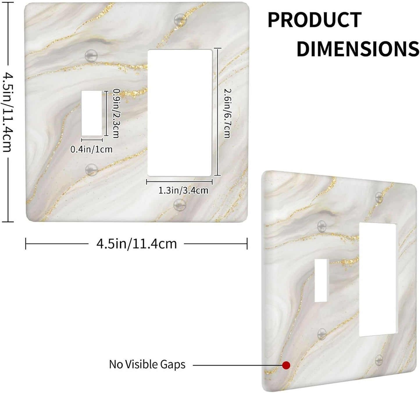 White Grey Gold Marble Simple Tiles Outlet Covers 1 Toggle 1 Rocker Combination Decorative Wall Plate Electrical Switch Plates Light Switch Cover Plate for Bathroom Kitchen Decor