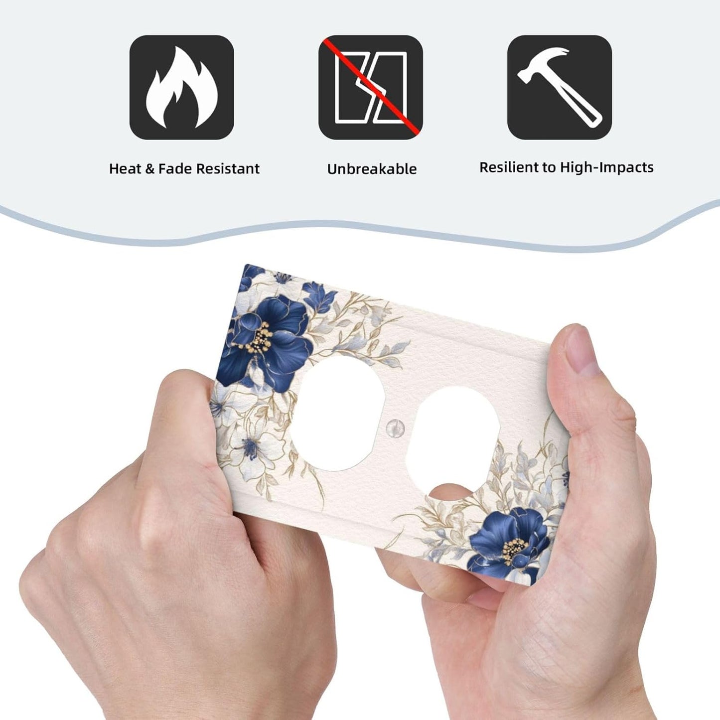 Decorative Outlet Covers Rustic Blue White Flowers Floral Penoy 1 Gang Duplex Light Switch Cover Plate Wall Plates for Electrical Outlets Electrical Switchplate Face Plate