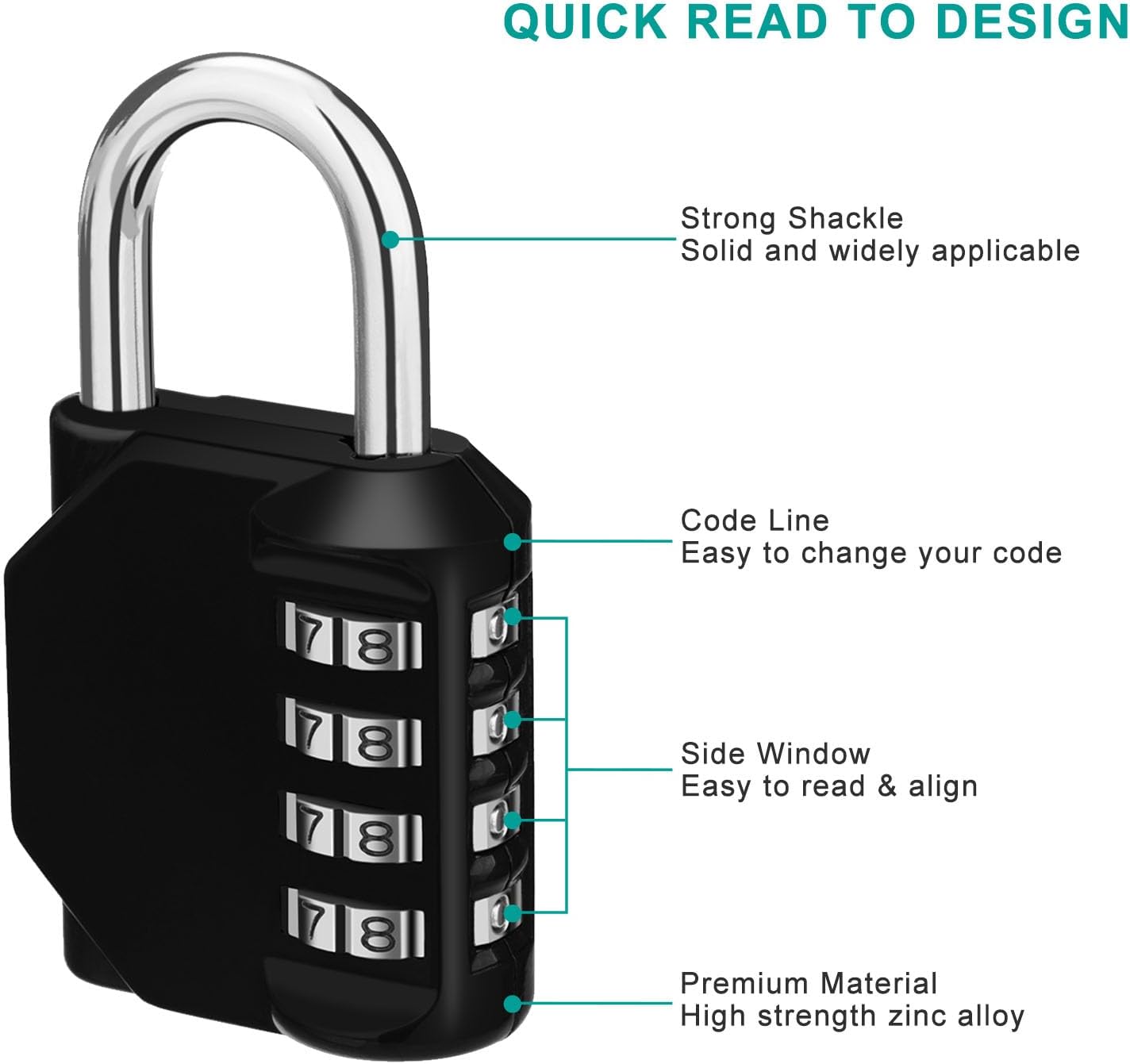 ZHEGE Combination Lock 2 Pack, 4 Digit Combination Padlock for Outdoor, School Lock, Gym (Red and Black)