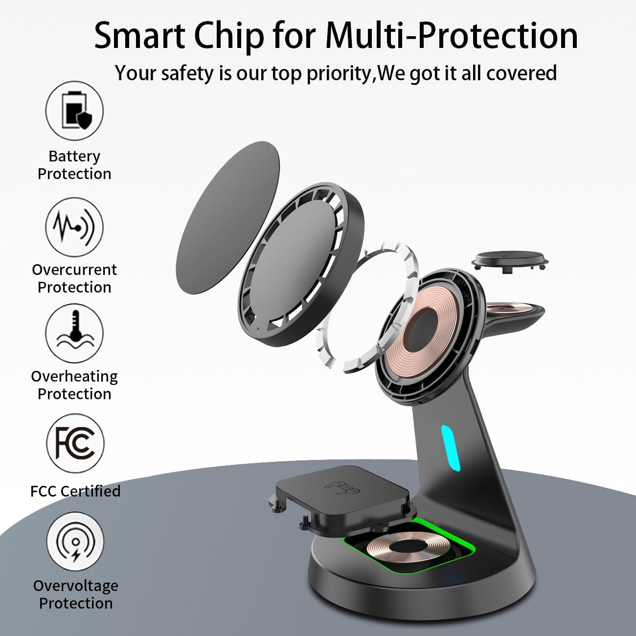 3 in 1 Wireless Charging Station for Apple Magsafe Charger Stand,Fast Magnetic Wireless Charger Station for iPhone 17 Air 16 15 14 13 12 Series,Apple Watch,Airpods