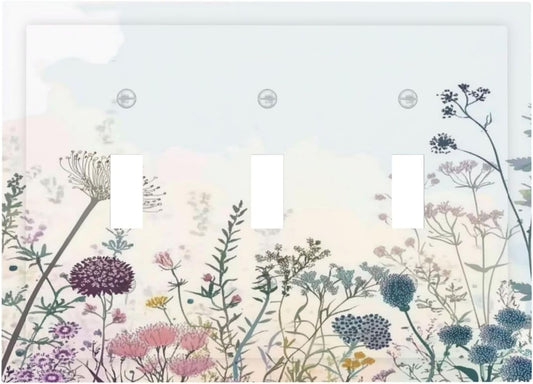 Colorful Wildflower Watercolor Dandelion Floral Decorative Switch Plates 3 Gang Wall Plate Triple Toggle Light Switch Cover Faceplate Electrical Wall Panels For Cabin Home Decor