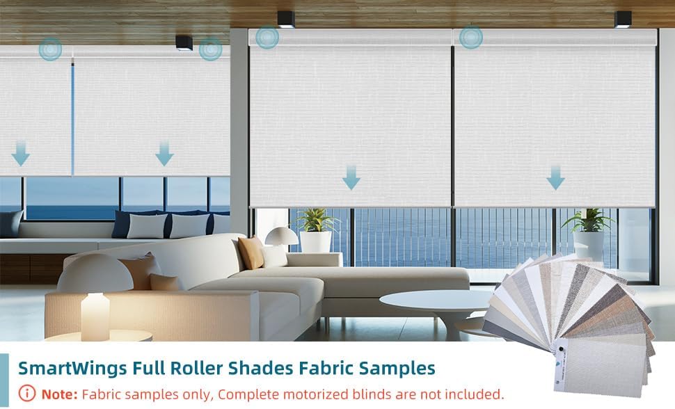 SmartWings Motorized Smart Blinds with Remote, Custom Automatic 100% Blackout Roller Shade Compatible with Alexa/Homekit/Google, Electric Smart Blinds for Indoor Windows, Multi-Color Samples