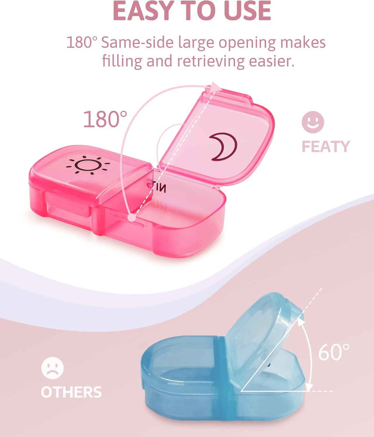 FEATY Weekly Pill Organizer 2 Times a Day with Same-Side Large Opening for Easy Filling & Retrieving, Color Tracking 7 Day AM PM Pill Box with Large BPA Free Pill Case for Vitamins, Fish Oils (Purple)
