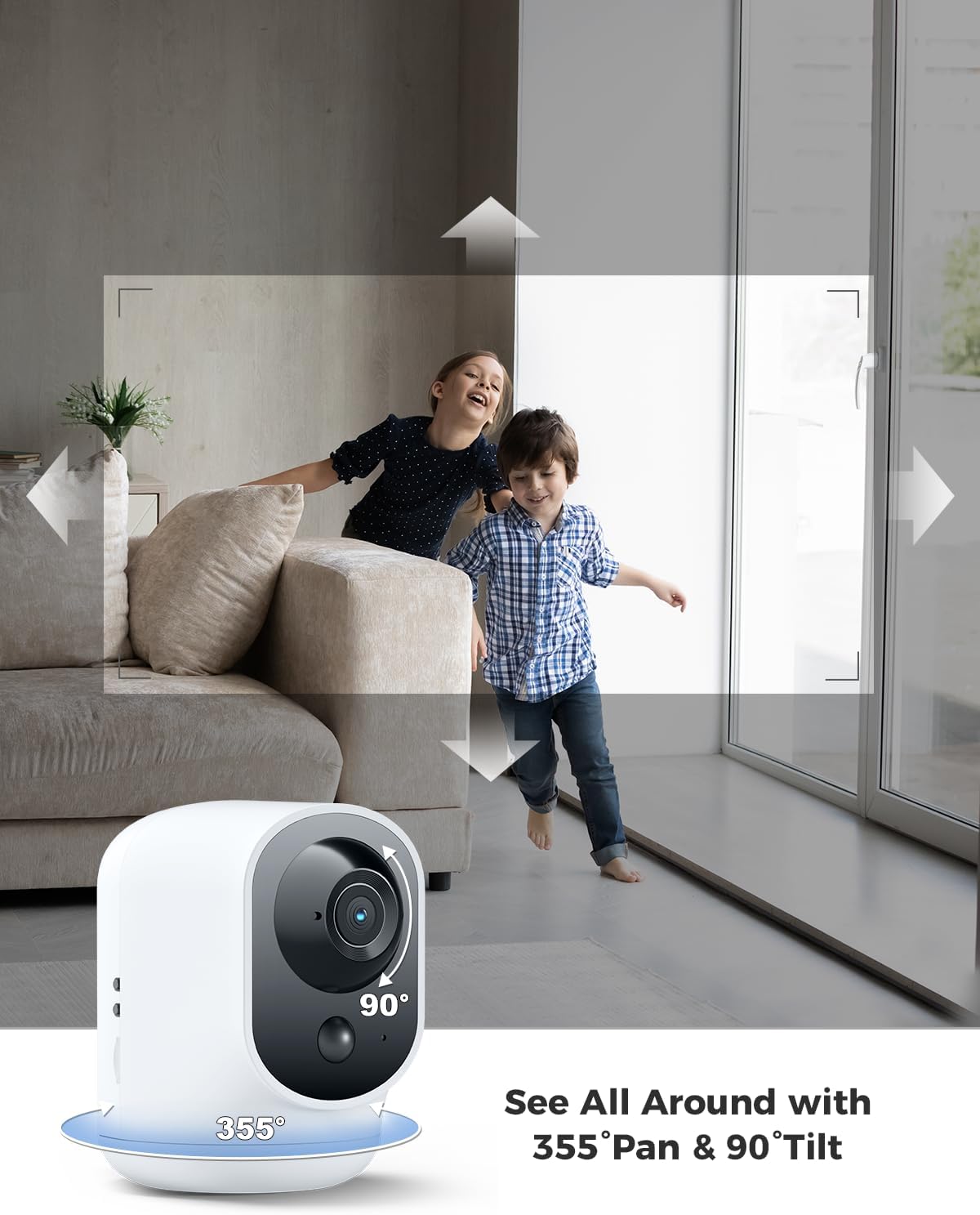 COCOCAM 2K Indoor Pan/Tilt Security Camera with 5200mAh Battery, WiFi Camera,Wireless for Baby Monitor/Pet/Home Security, AI Recognition, PIR Human Detection, 2.4G WiFi (White)