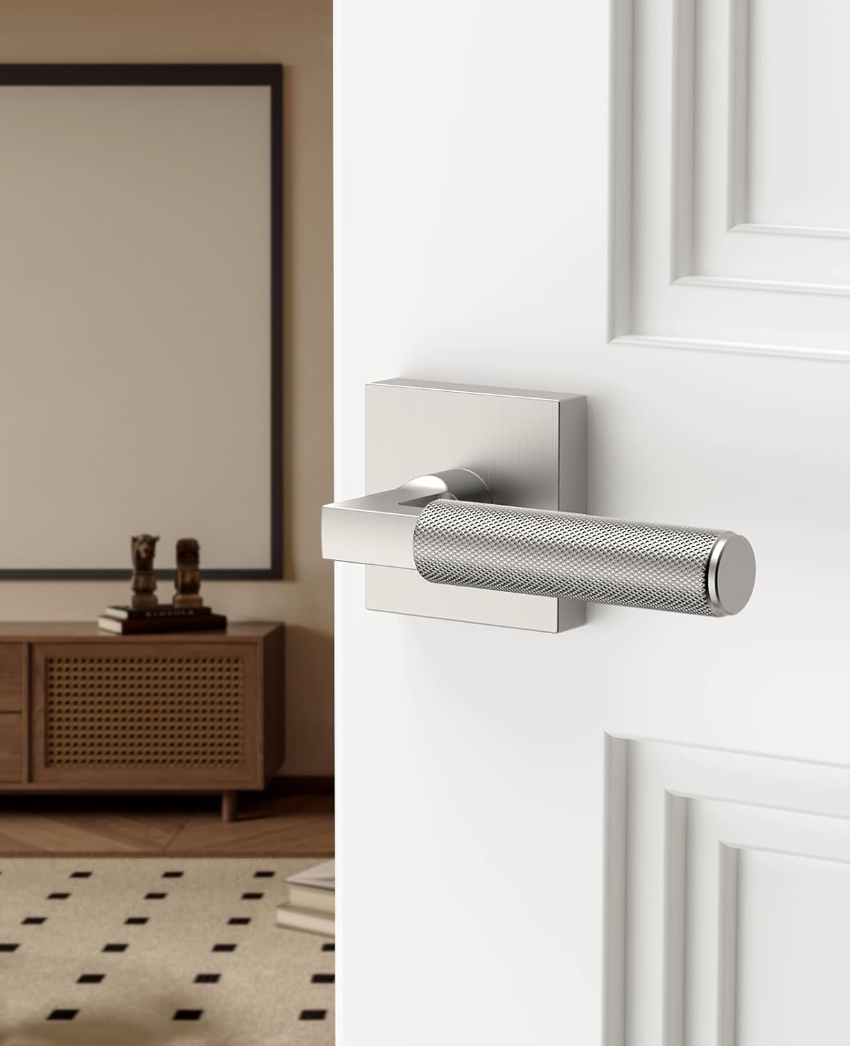 Asidrama 4 Pack Brushed Satin Nickel Passage Door Handles, Door Lever with Door Knobs Indoor for Bedroom or Bathroom, Heavy Duty Door Handles Interior with Locks for Left Right Sided Doors