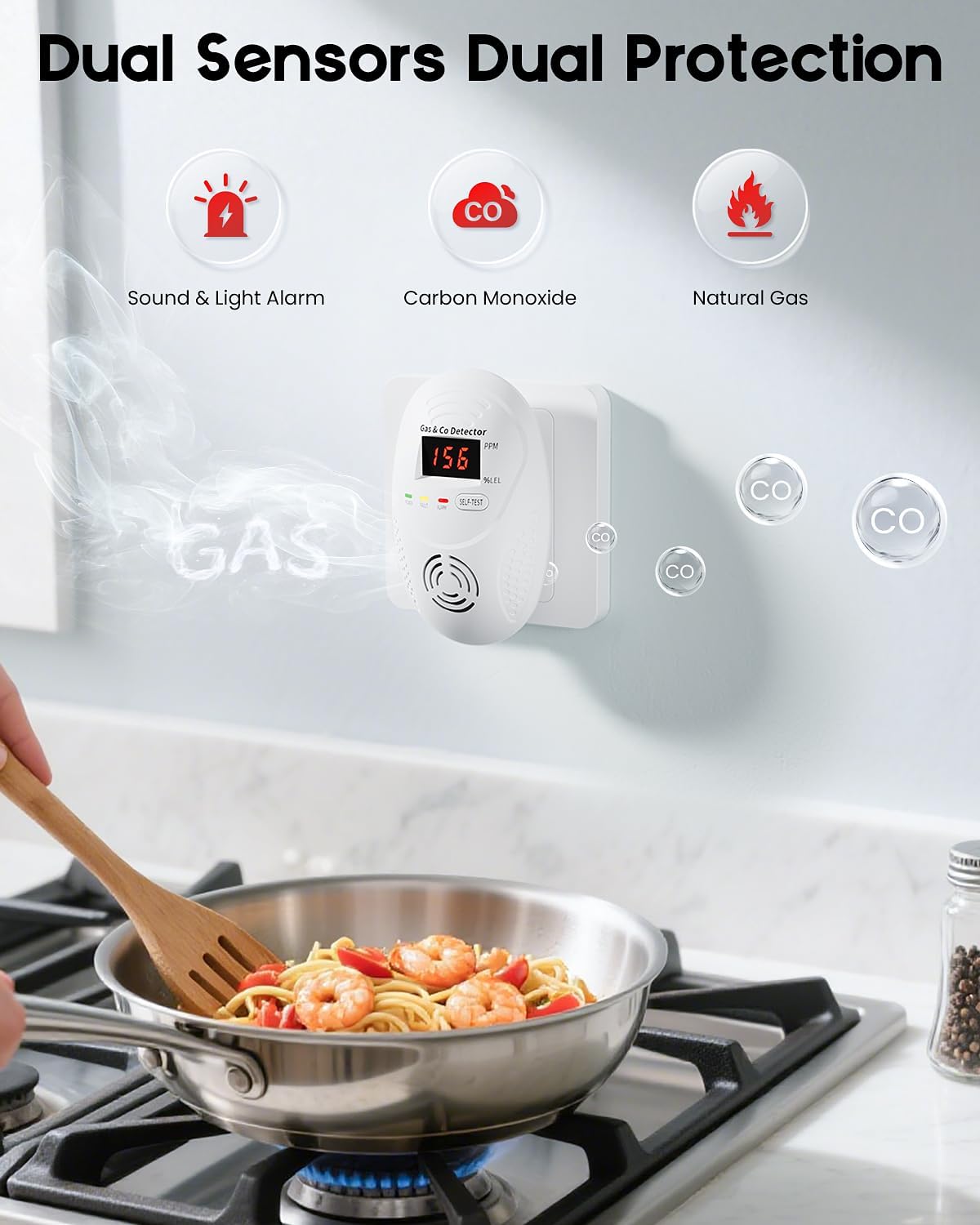 Carbon Monoxide Detectors and Natural Gas Detector, Carbon Monoxide Detectors Plug in, Gas Leak Detector with Dual Sensors - Natural, Propane, Co Leak Detection for Home, RV Essentials, White, 1Pcs