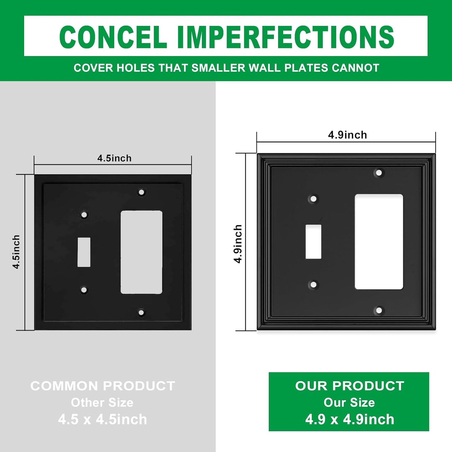 Black Modern Decorative Wall Plate Light Switch Cover Decorator Outlet Covers Rocker Switch Plates Bamboo Fiber Material Wall Plates for Kitchen Bathroom (2 Gang Toggle/Decorator-2 Pack)