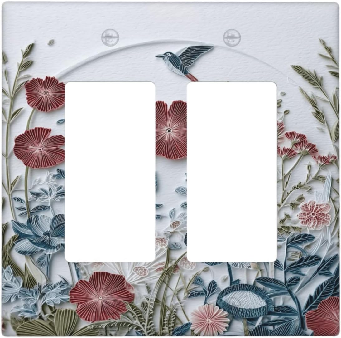 Wildflowers Flowers Floral Plants 2 Gang Double Rocker Wall Plate Cover Decorative Light Switch Covers Electrical Faceplate Switch Plates for Bathroom Kitchen Home