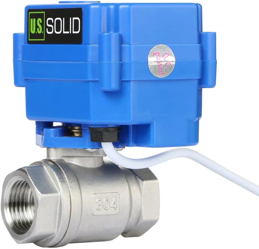 U.S. Solid Motorized Ball Valve- 1/2" Stainless Steel Ball Valve with Full Port, 9-24V AC/DC and 2 Wire Auto Return Setup