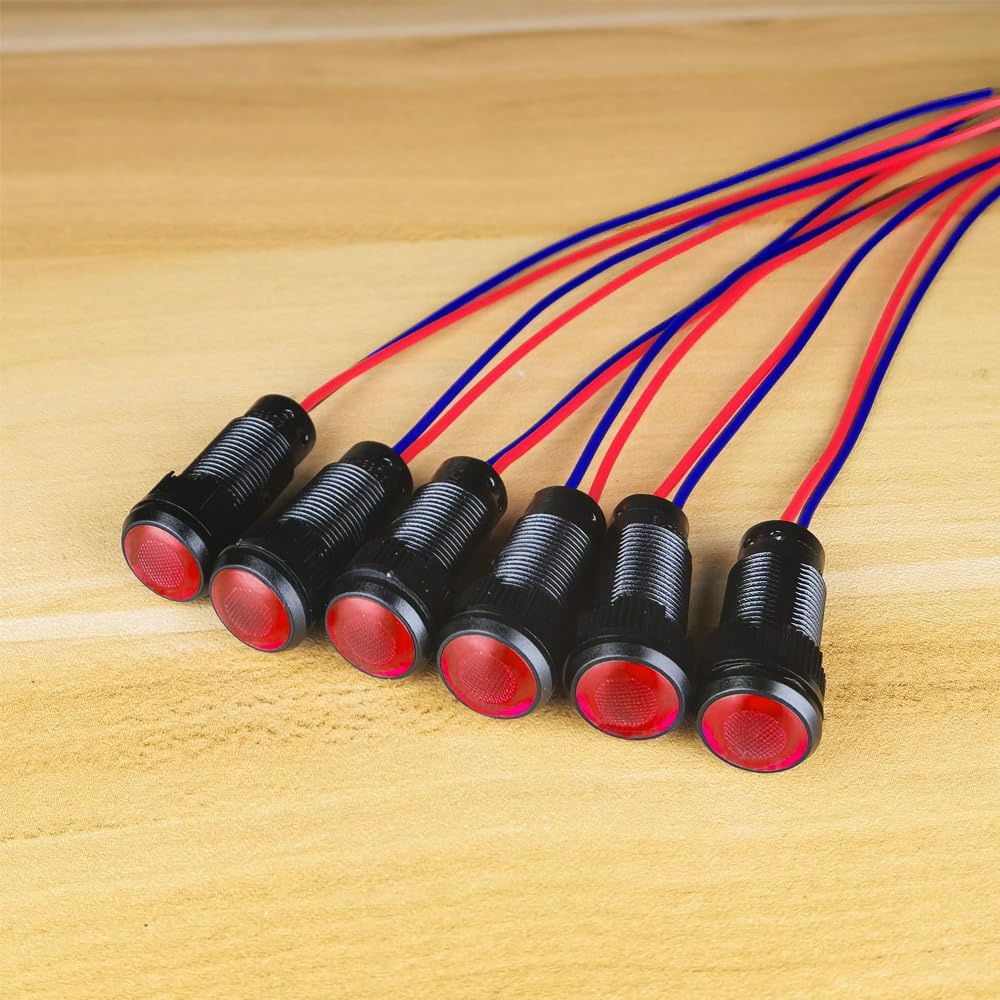 6pcs Red LED Indicator Pilot Light 110VAC Mounting Hole Size 10mm(Flame Retardant Plastic Shell)