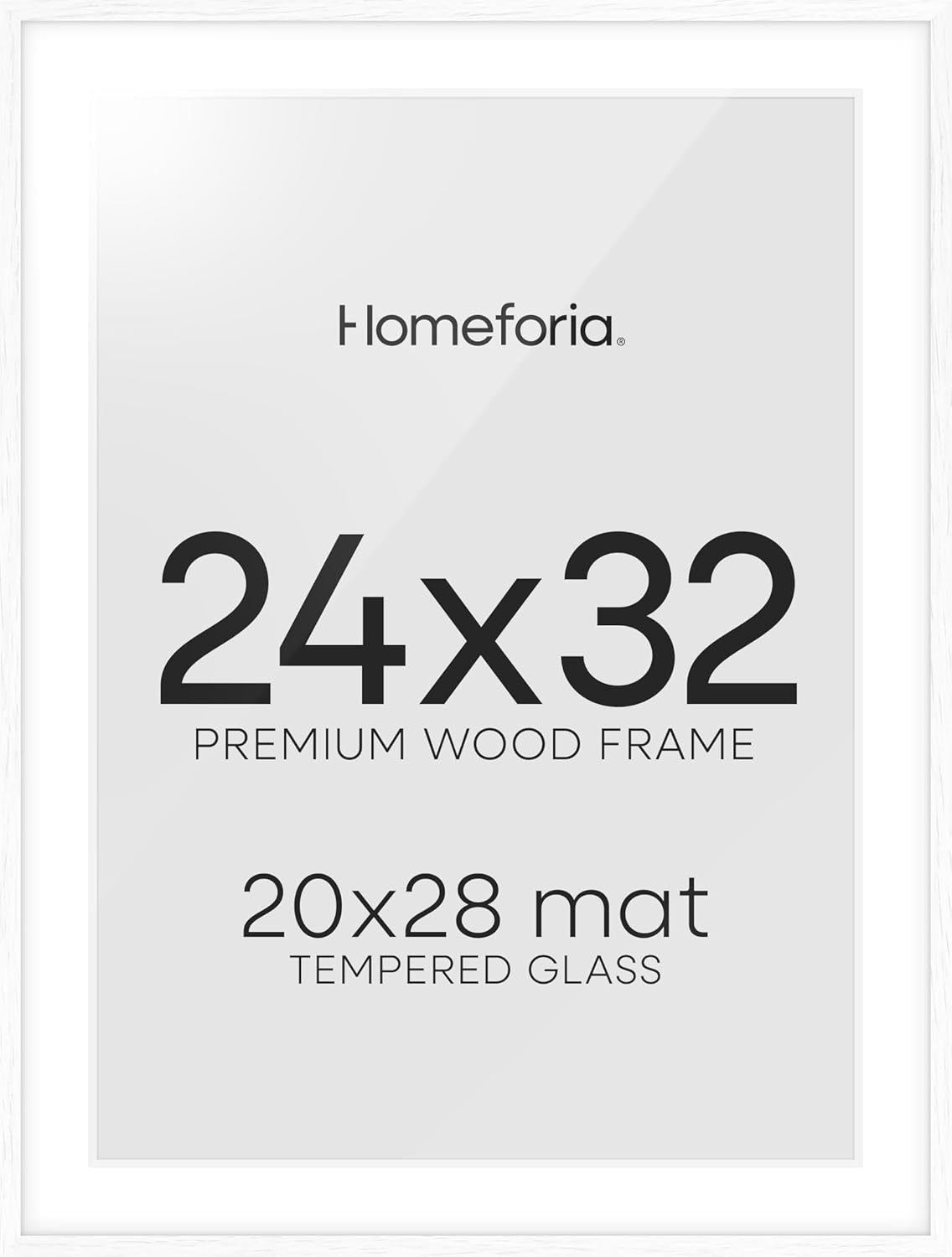 Homeforia 24x32 Picture Frame White Wood, High End Oak 24 x 32 Poster Frame with Mat 20 by 28 for Photo, 24x32 Large Wooden Picture Frame Matted to 20x28, 32x24 Thin Frames, Tempered Glass, Wall Kit, Set of 1