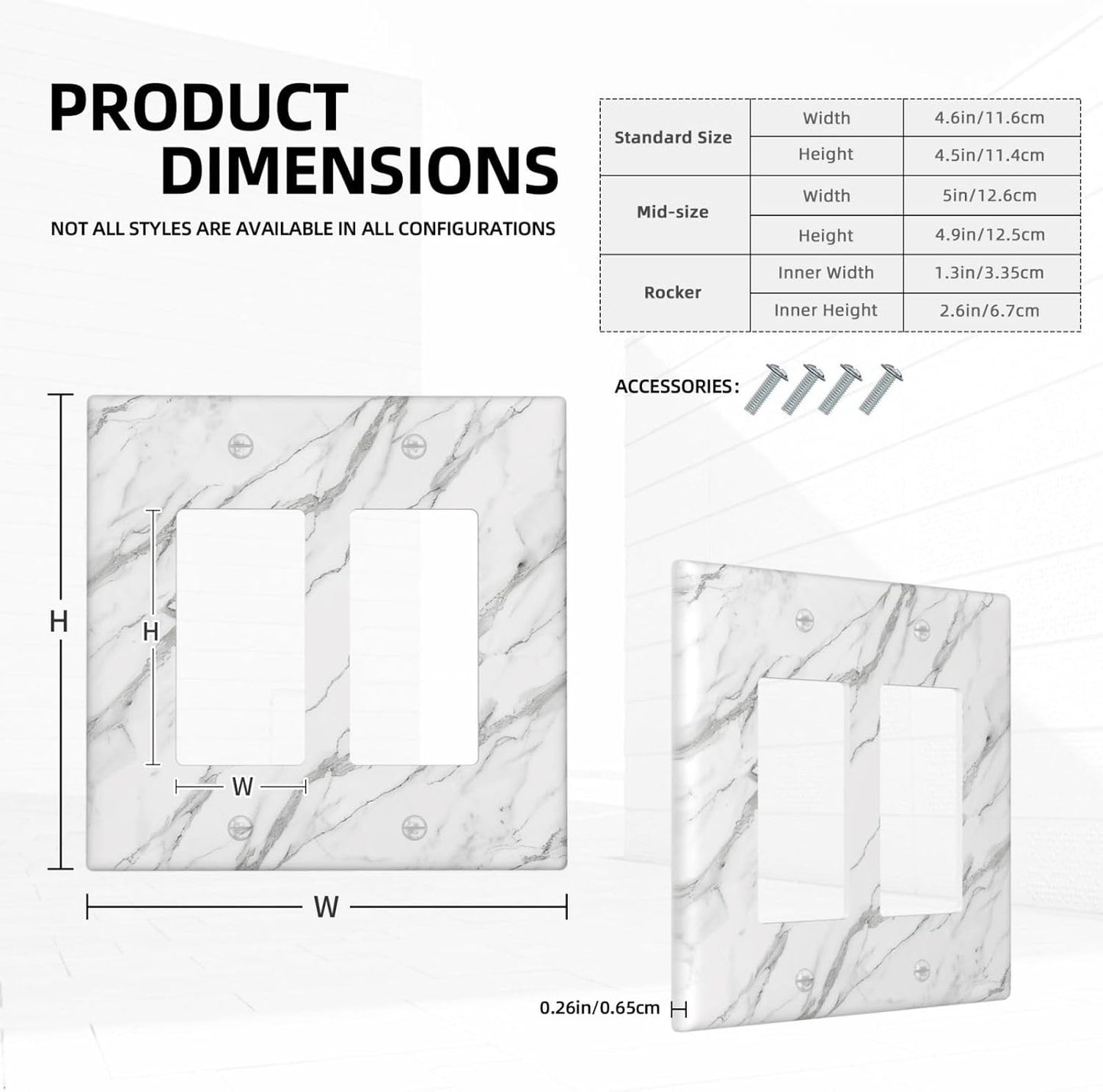 Decorative Outlet Covers Modern Grey Marble Texture 2 Gang Light Switch Cover Plate Double Rocker Wall Plates for Electrical Outlets Switch Plate Covers for Bedroom Kitchen Home Decor