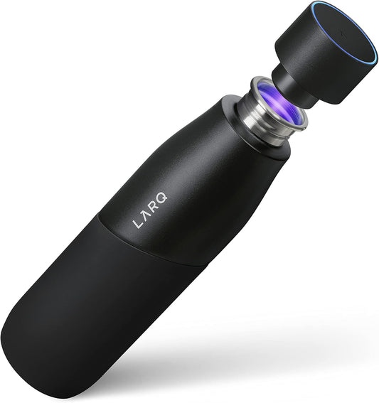 LARQ Bottle Movement PureVis 32 oz- Lightweight Self-Cleaning and Non-Insulated Stainless Steel Water Bottle with UV Water Purifier | Reusable & Travel Friendly, 1-Year Warranty, Black/Onyx
