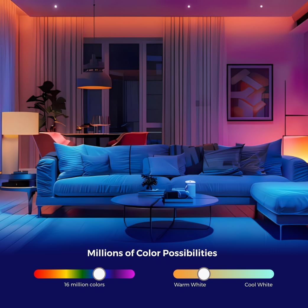 Smart Light Bulbs 2 Pack, A19 Color Changing LED (800 Lumens), WiFi & Bluetooth, Music Sync, Compatible with Alexa & Google Assistant, No Hub Needed, 16 Million Colors