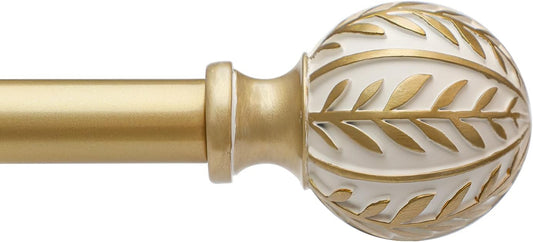 Gold Curtain Rods for Windows 48 to 84 inch,1" Adjustable Heavy Duty Window Curtain Rod with Leaf Finials,Rustic Decorative Drapery Rods Set,Size:36-88''