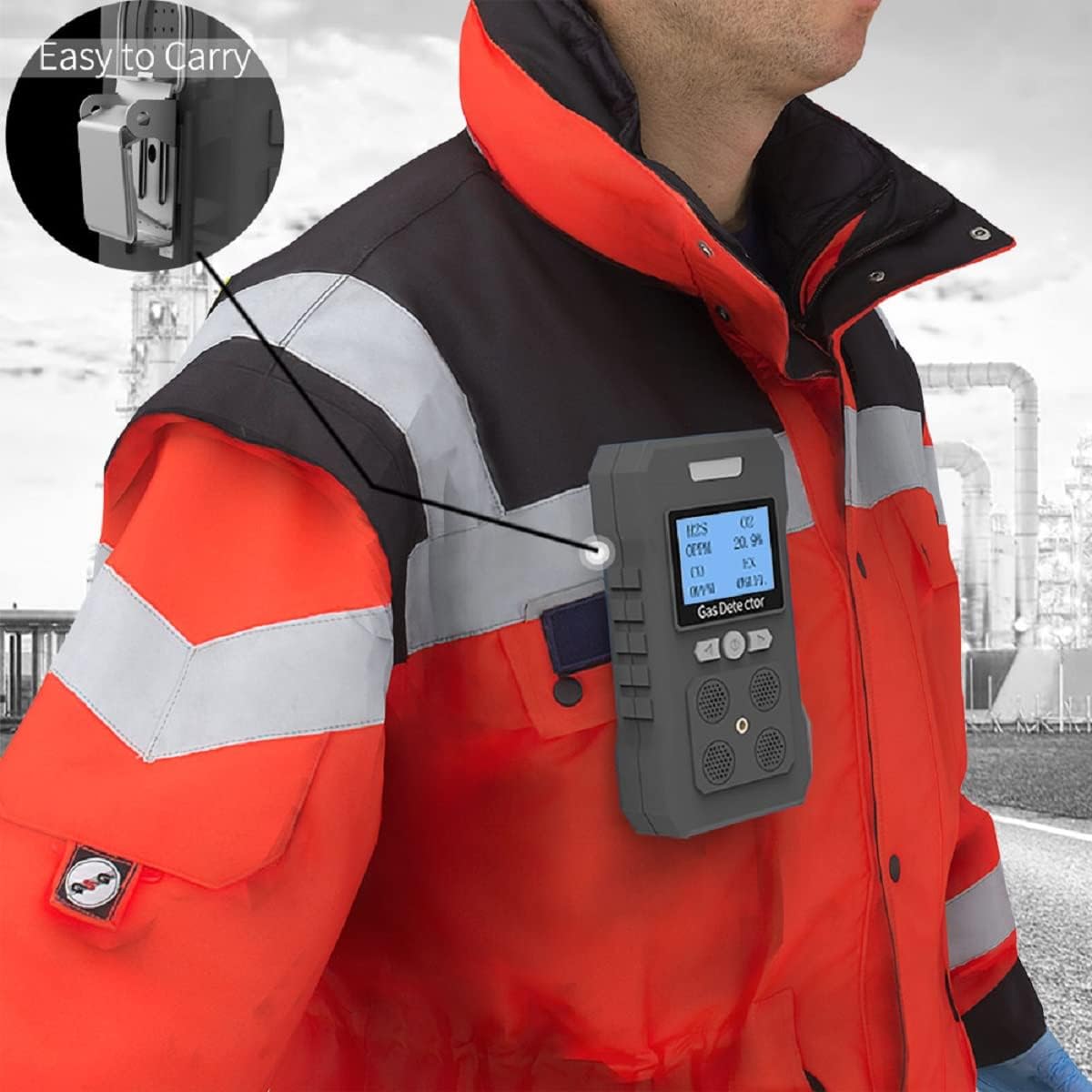 4 Gas Monitor Rechargeable Portable Gas Detector H2S O2 CO and LEL Multi Gas Monitor Professional Gas Sniffer with LCD Display Sound Light Vibration Alarm Mode.
