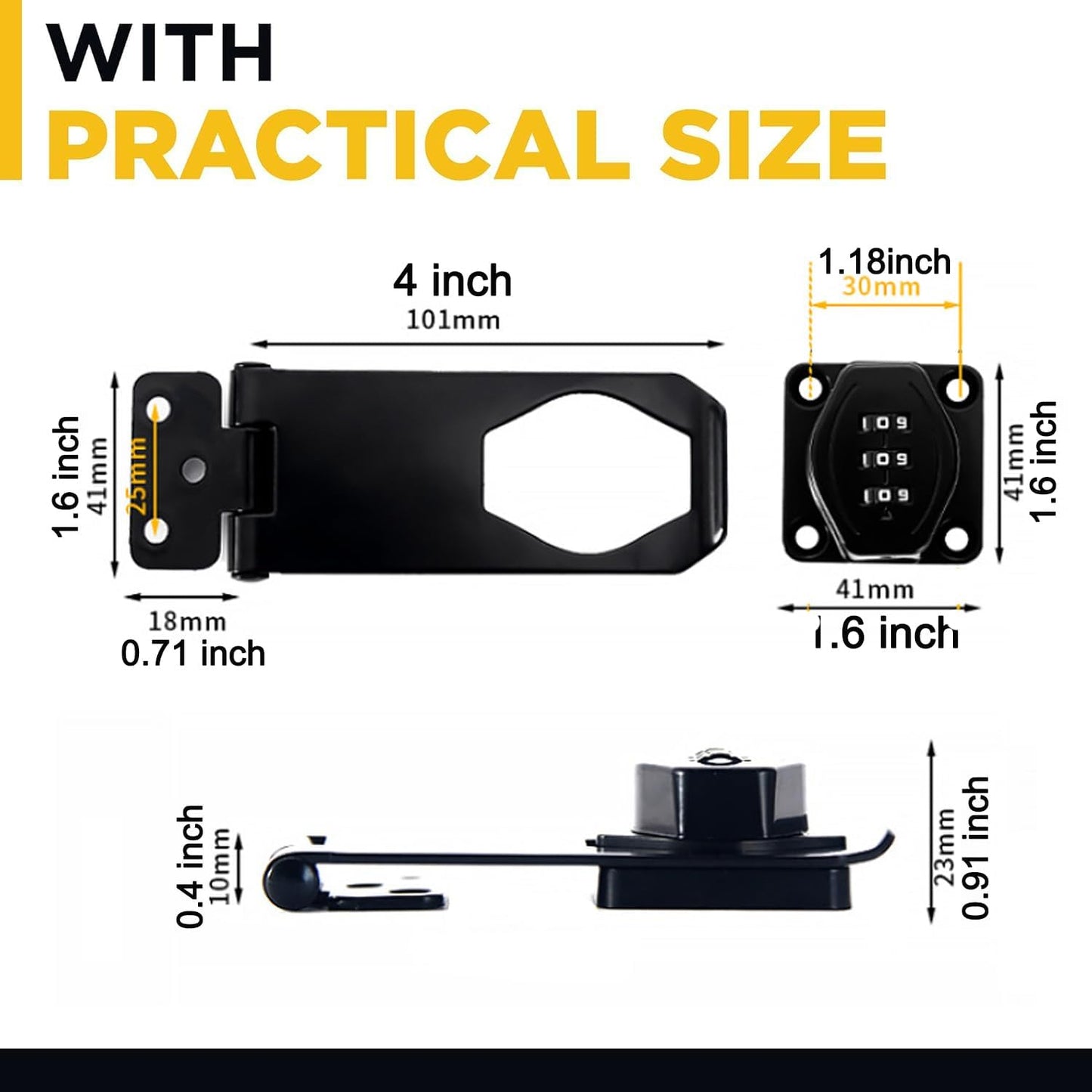 Password Rotary Hasp Locks, 2 Pack Door Security Slide Latch Lock,Black Digit Combination Lock for Small Doors, Cabinets, Barn Door, Bathroom, Outdoor, Garage, Garden