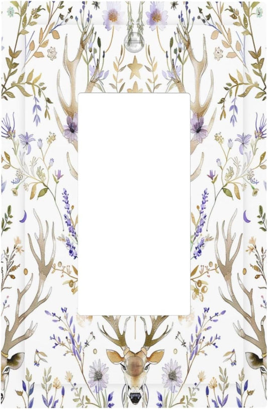Decorative Outlet Covers Gothic Retro Floral Damask Elk Wild Flower 1 Gang Single Rocker Light Switch Cover Plate Wall Plates Gfci Faceplate For Bed Room Living Room Decor