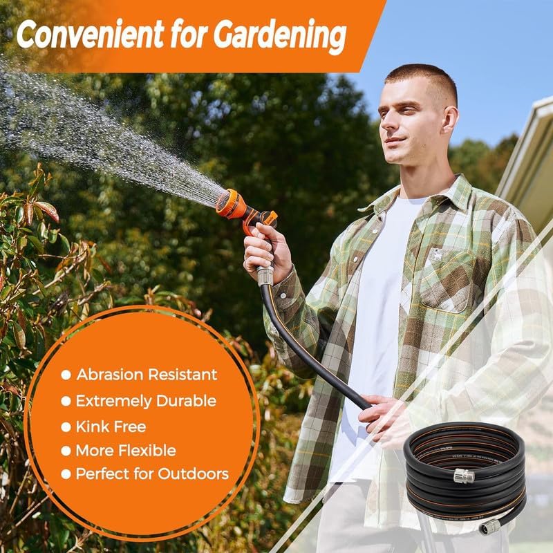 Giraffe Tools Leader Hose 12ft x 5/8", Custom Length, Heavy Duty, No Kink, Flexible, Rubber Garden Hose, Leakproof Water Hose with Male to Female Fittings, 600 Burst PSI