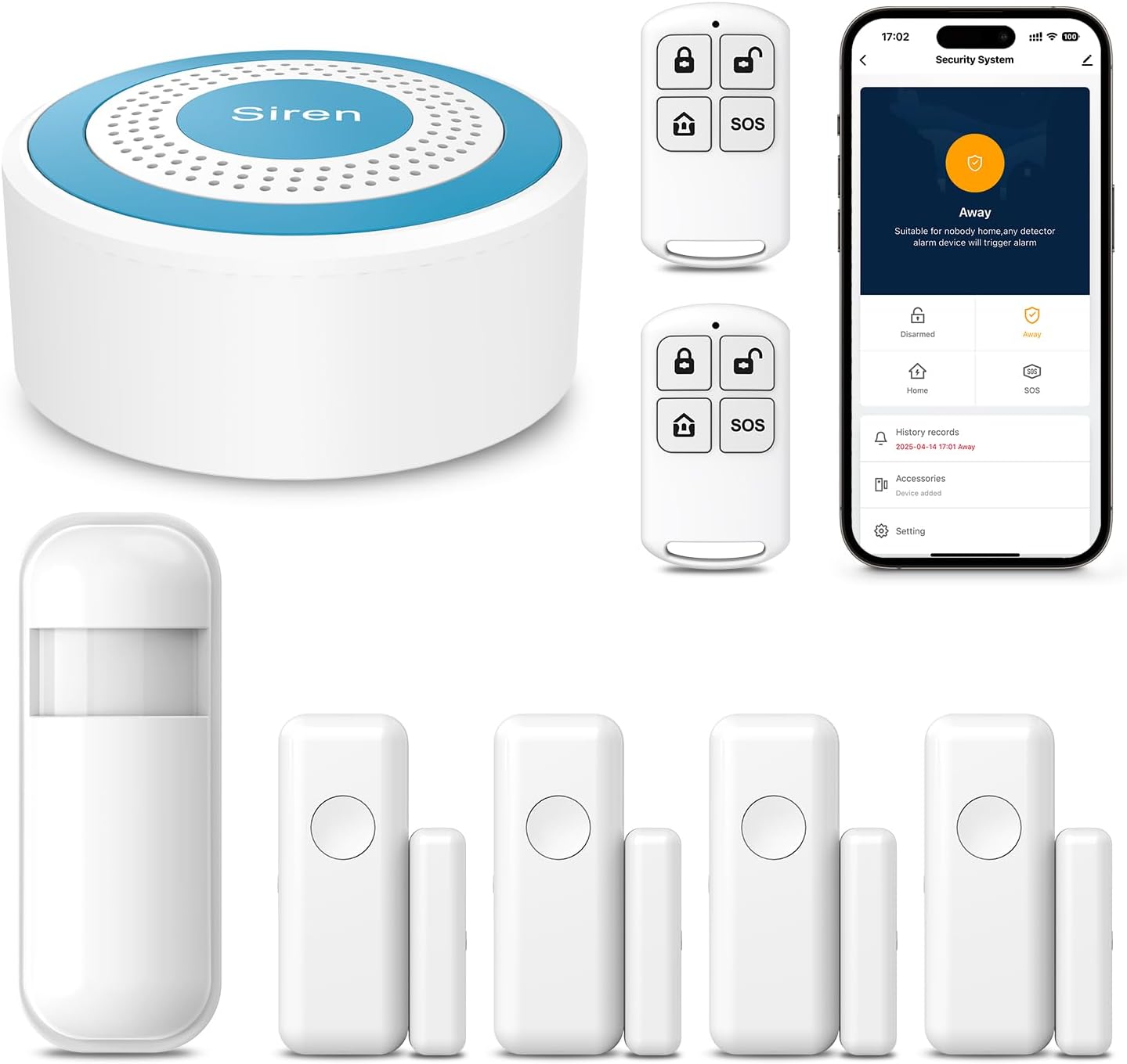 PGST Home Alarm System,Smart Home Security Systems with Instant Tuya App Alerts,8 Pieces Door Alarm Kits Siren Hub with Motion and Door Sensors,Remote,Work with Alexa for Villa,Apartment,Kids Safety