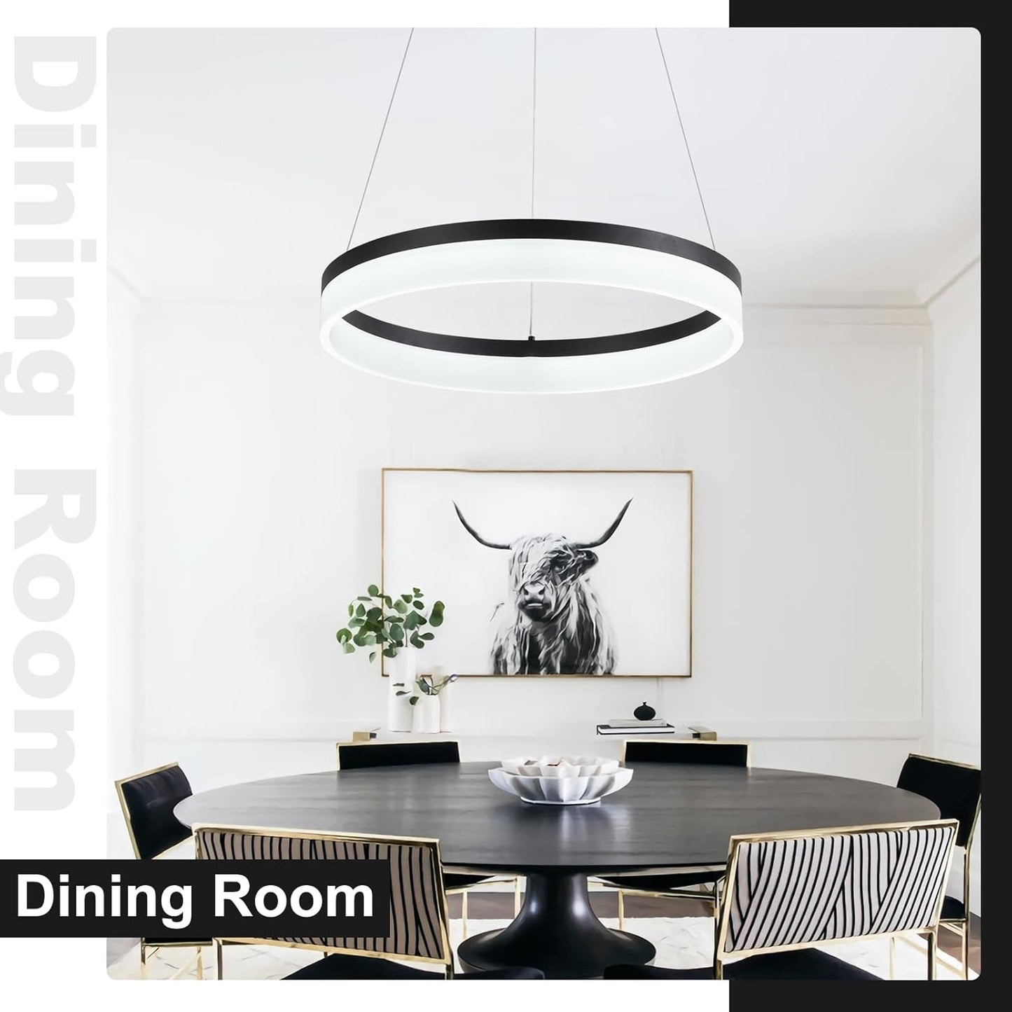 Buccleuch Modern LED Chandelier - Dimmable 19.7" Black Round Pendant Light, Height Adjustable UL-Certified Ceiling Light for Dining Room, Kitchen Island, Living Room, Bedroom, Foyer