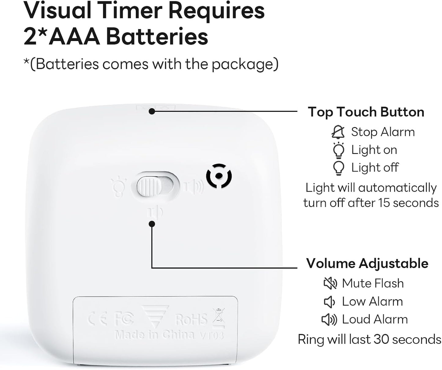 Yunbaoit Visual Timer with Night Light, 60-Minute Rainbow Countdown Timer for Kids and Adults, Time Management Tool for Home, School, Kitchen, or Office (White)