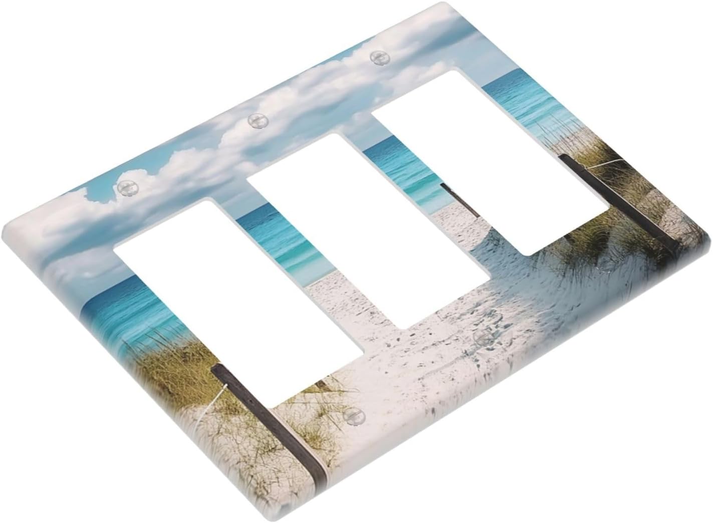 Decorative Outlet Covers Coastal Beach Ocean Seaside View 3 Gang Light Switch Cover Plate Triple Rocker Wall Plates for Electrical Outlets Switch Plate Covers for Bedroom Home Decor