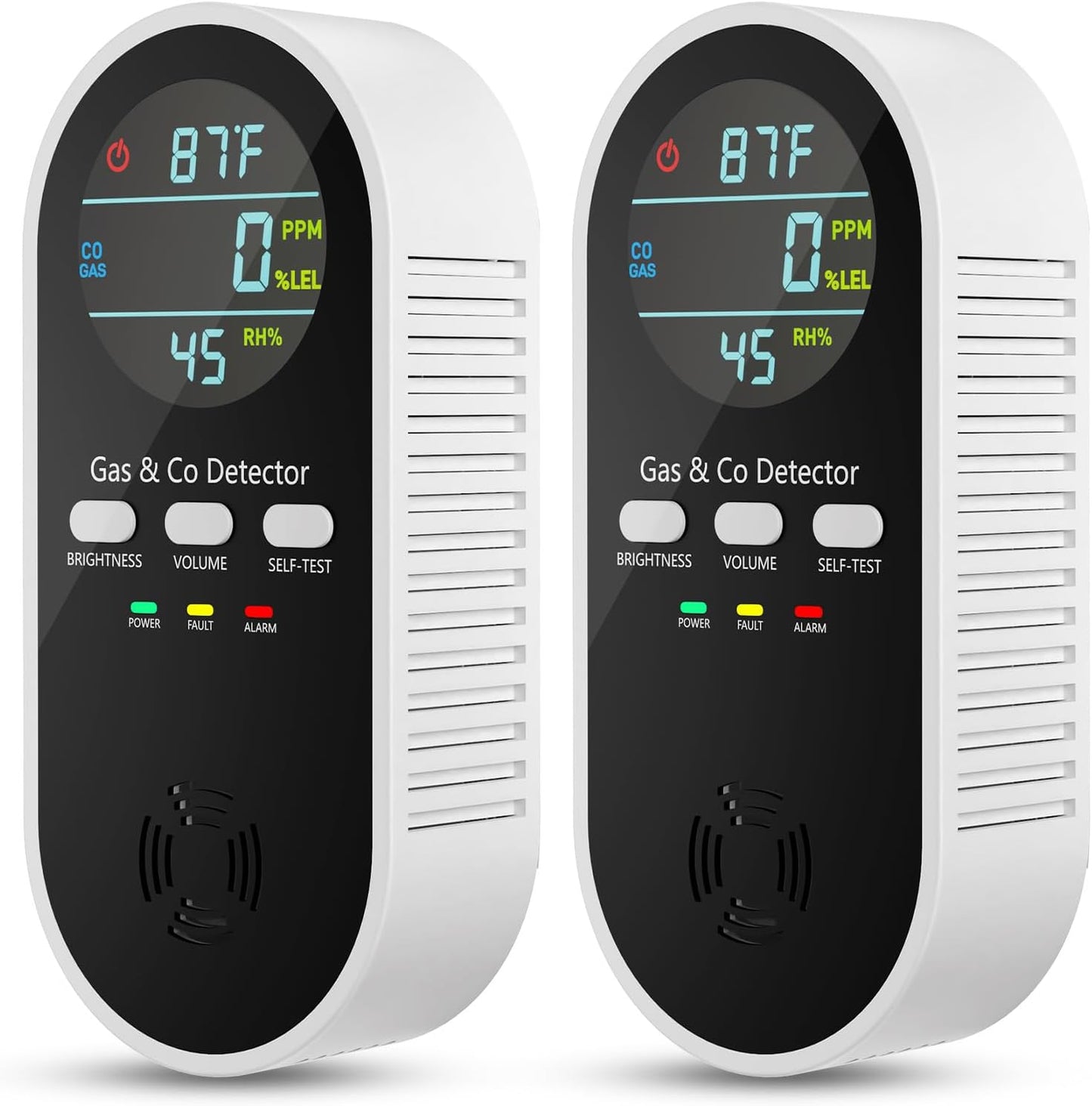 Natural Gas Leak Detector & Carbon Monoxide Detectors Plug in, 5-in-1 Portable Carbon Monoxide Detector with Brightness & Volume Adjustment, Battery Backup for Home, RV, Travel, Camping (2 Packs)