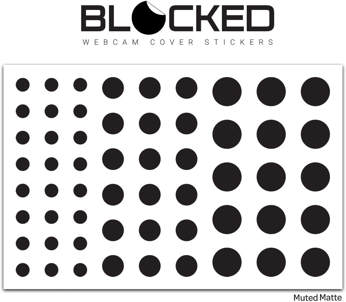 BLOCKED Stackable Webcam/Camera Vinyl Covers | 57 Low-Tack Restickable Webcam Sticker | 3-Sizes | Black 57-Pack (Muted Matte)