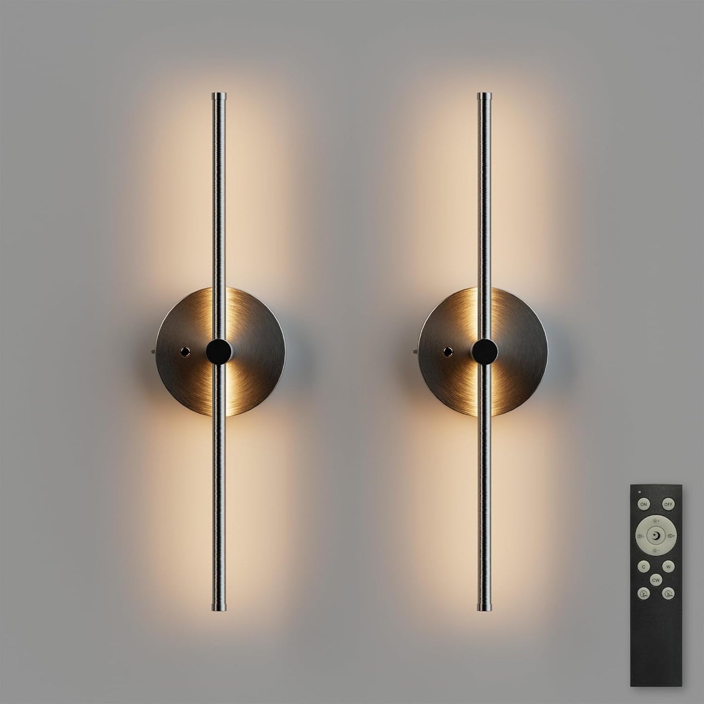 ZAGO Battery Operated Wall Sconce: 24-inch Wireless LED Wall Sconces Set of Two with Remote Control, Dimmable Modern Linear Light for Living Room, Bedroom, Hallway Indoor Lighting Decoration