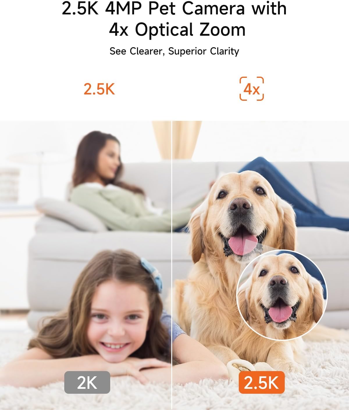 2.5K Cameras for Home Security, Non-Subscription AI Human/Pet/Crying Detection, 4MP Dog/Cat/Pet Camera Indoor with Phone App, Pan Tilt 2.4G WiFi Indoor Cameras, IR Night Vision, 2-Way Audio, 2 Pack