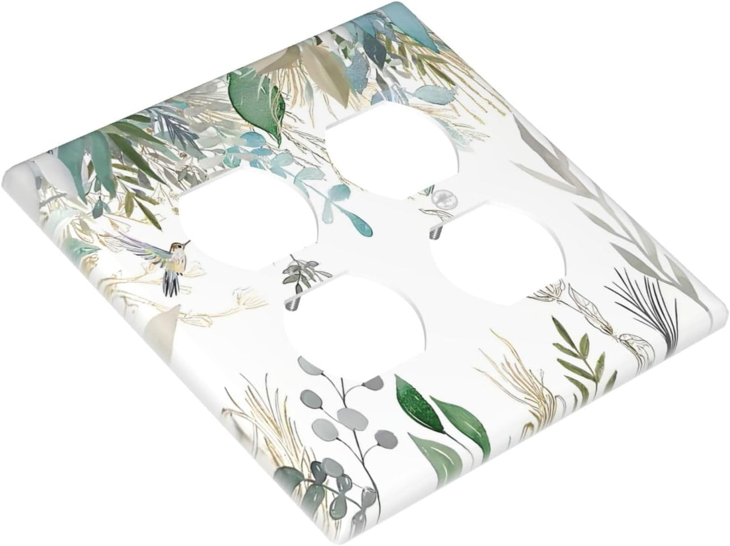 Green Tropical Palm Leaves Flower Plants Hummingbird Outlet Covers 2 Gang Double Duplex Decorative Light Switch Covers Electrical Wallplates Socket Faceplate for Bed Room Living Room Decor