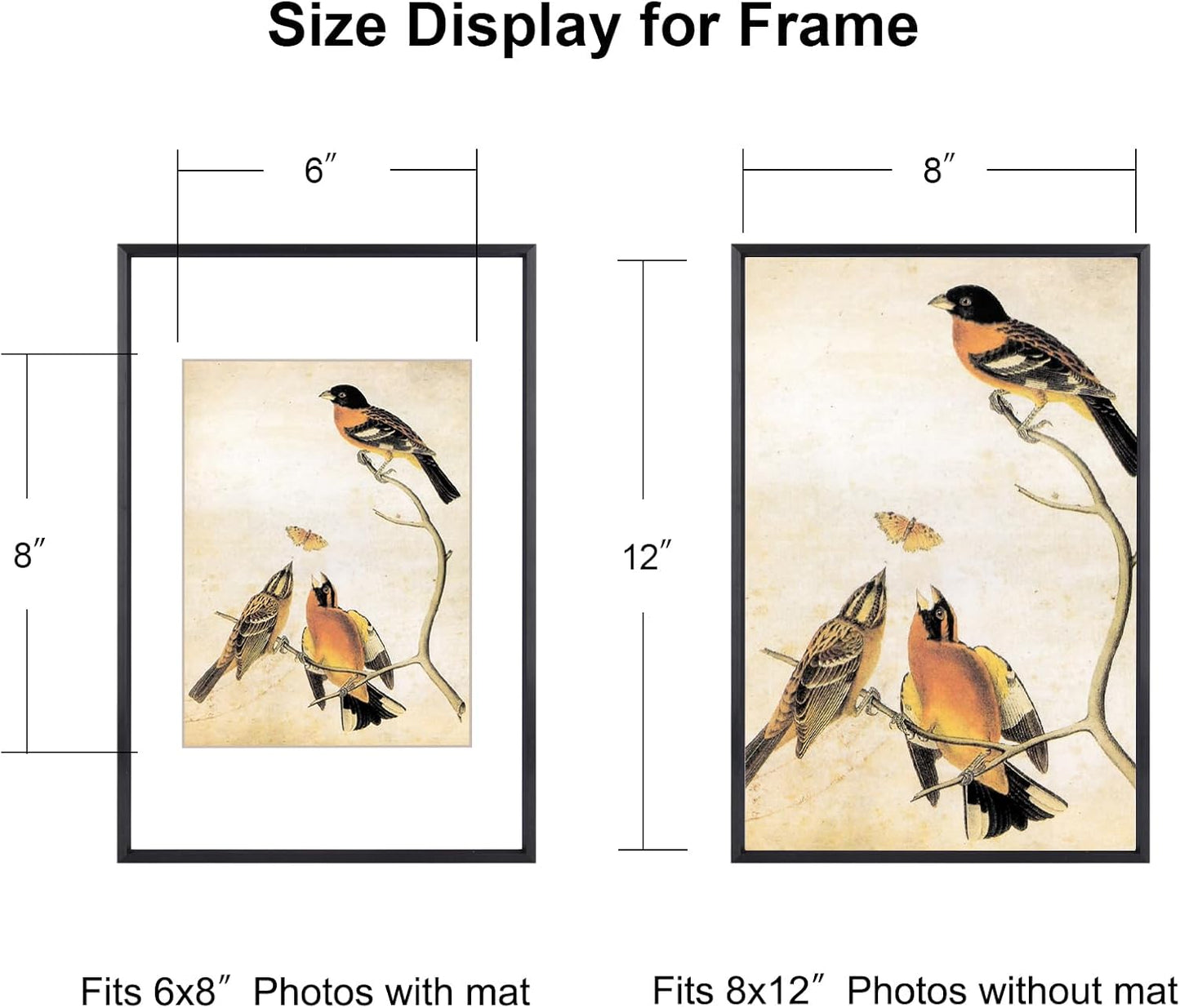 8x12 Picture Frame Set of 3, Black Aluminum Metal Photo Frames with HD Glass, Fits 6x8 with Mat or 8 x 12 without Mat, Display for Wall and Table