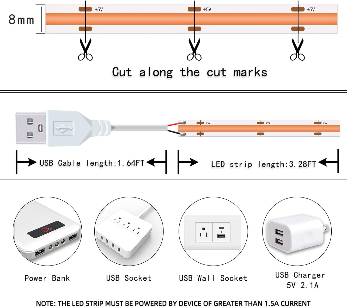 Short Led Strip Lights Pink 5V USB LED Lighting COB LED Strip Pink Flexible LED Tape Light Not Dimmable Small led, for Display Cabinet, Home DIY Lighting Room Decor TV Lights (3.28FT/1M)