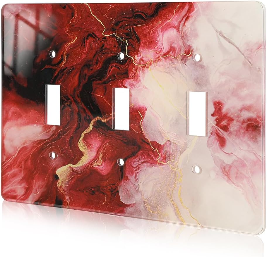 Rich Burgundy Marble Acrylic Light Switch Plates Wall Plates Decorative Electrical Outlet Cover Plates Acrylic Double Outlet Covers Switch Plates 3 Gang