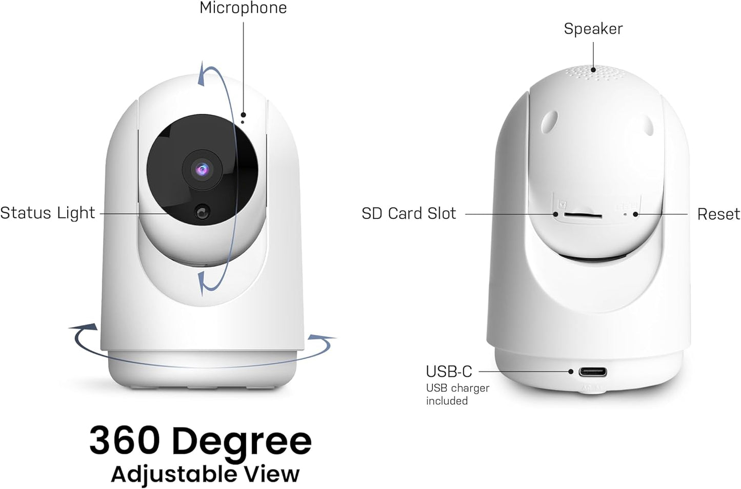 Feit Electric Indoor Security Camera with Motion Detection, 30ft. Night Vision, Pan and Tilt Head, 2.4GHz WiFi, 2-Way Audio, 1080p HD, Works with Alexa & Google Asst, Plug-in, White, CAM/PAN/WiFi/G2