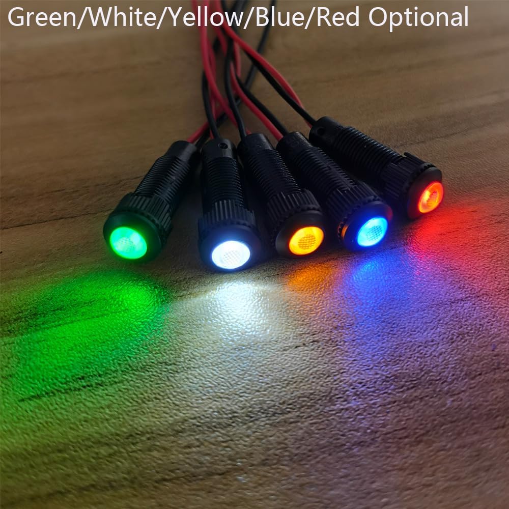 8pcs Red/Blue/Green/White LED Indicator Pilot Light AC/DC 12-24V Mounting Hole Size 8mm(Flame Retardant Plastic Shell)