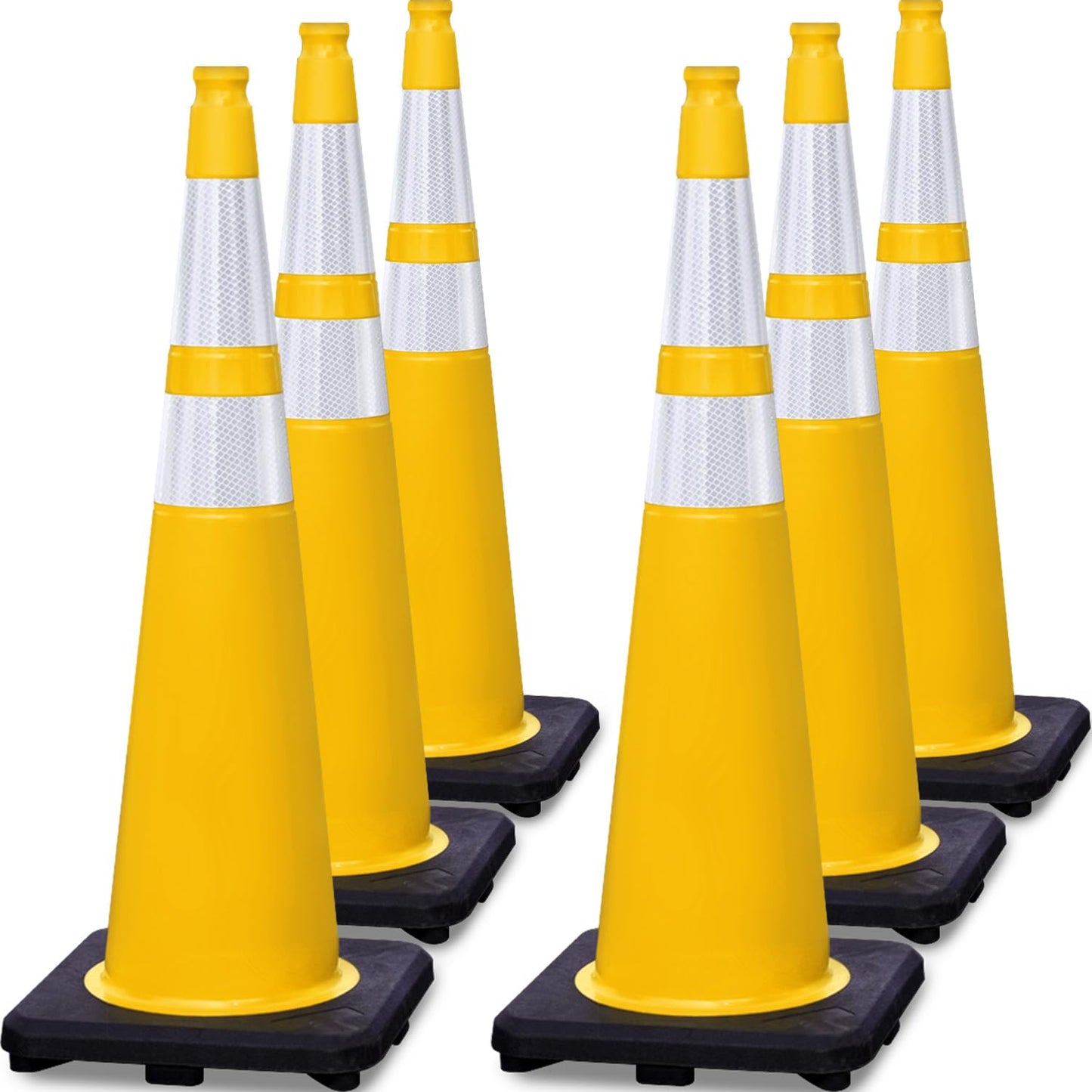 6 Pack 36" Large-Sized PVC Traffic Cones with Heavy-Duty Black Base, Garage Parking Lot Cones Structurally Stable Weatherproof Road Construction Safety Cones (6, Yellow, 36" Extra Large)