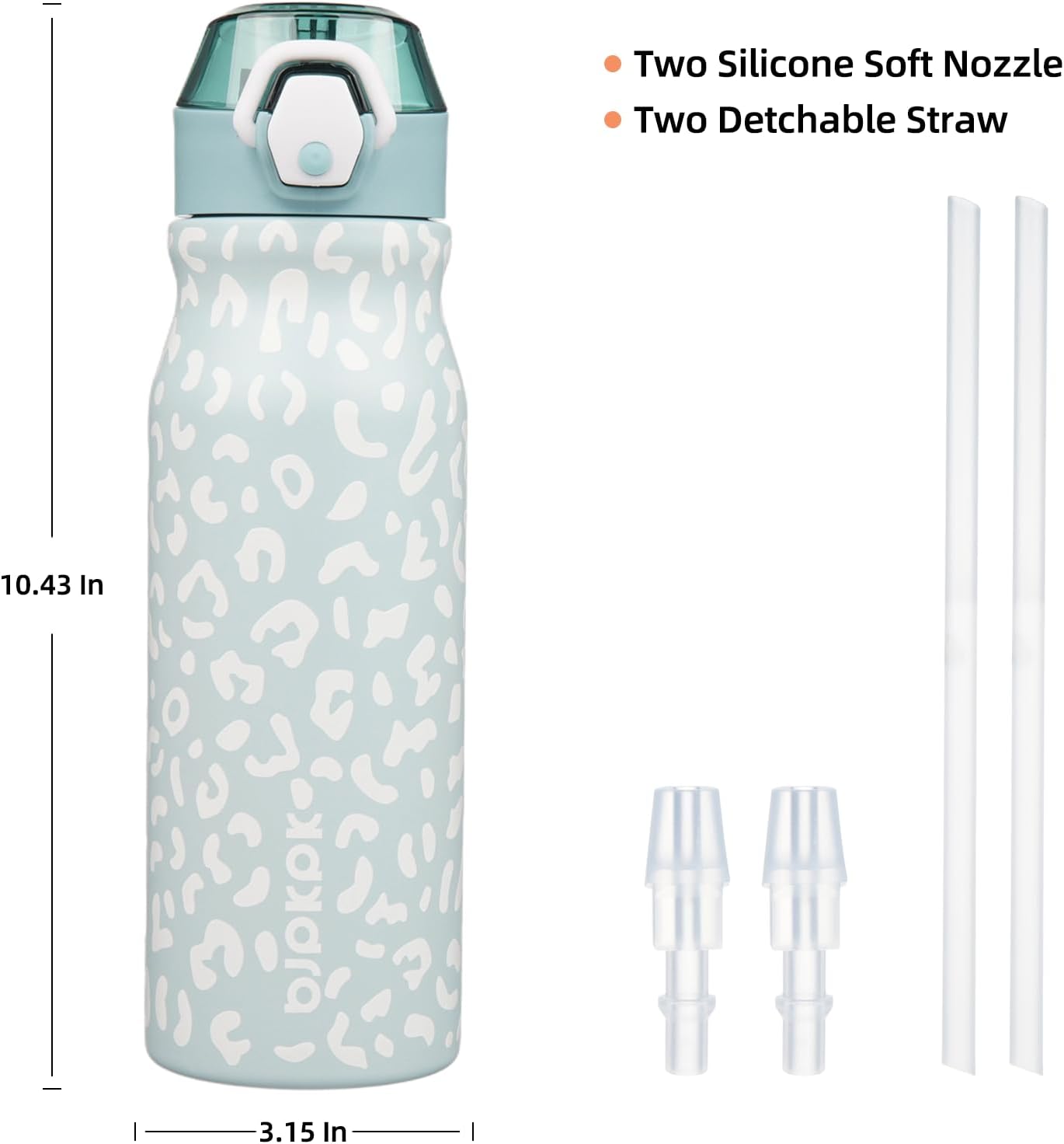 BJPKPK Water Bottle with Straw 25oz Insulated Water Bottles Reusable Stainless Steel Metal Thermal Flask with Leak Proof Lockable Lid and Carry Handle,Light Blue Leopard