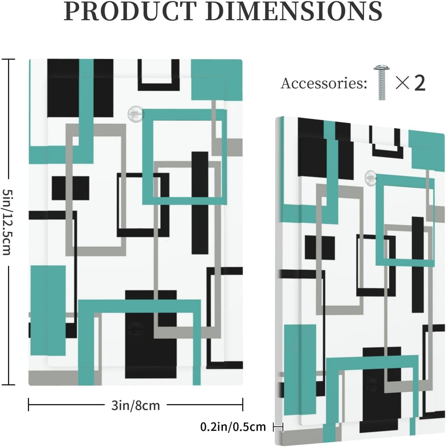 Geometric Turquoise Black Gray Modern Abstract Boho Light Switch Cover Plate 1 Gang No Device Blank Electrical Wall Plates Faceplate Decorative Switch Plate Covers for Office Nursery Decor