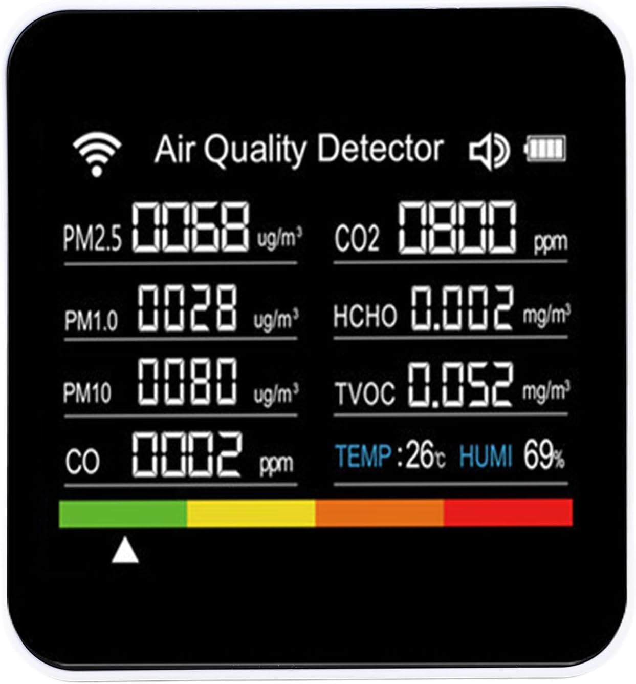 GLOGLOW Smart Air Quality Detector, 14 in 1 Indoor Air Monitor with PM2.5 VOCs Temperature Humidity Sensor, WiFi APP Real Time Data Alert for Home Office Travel