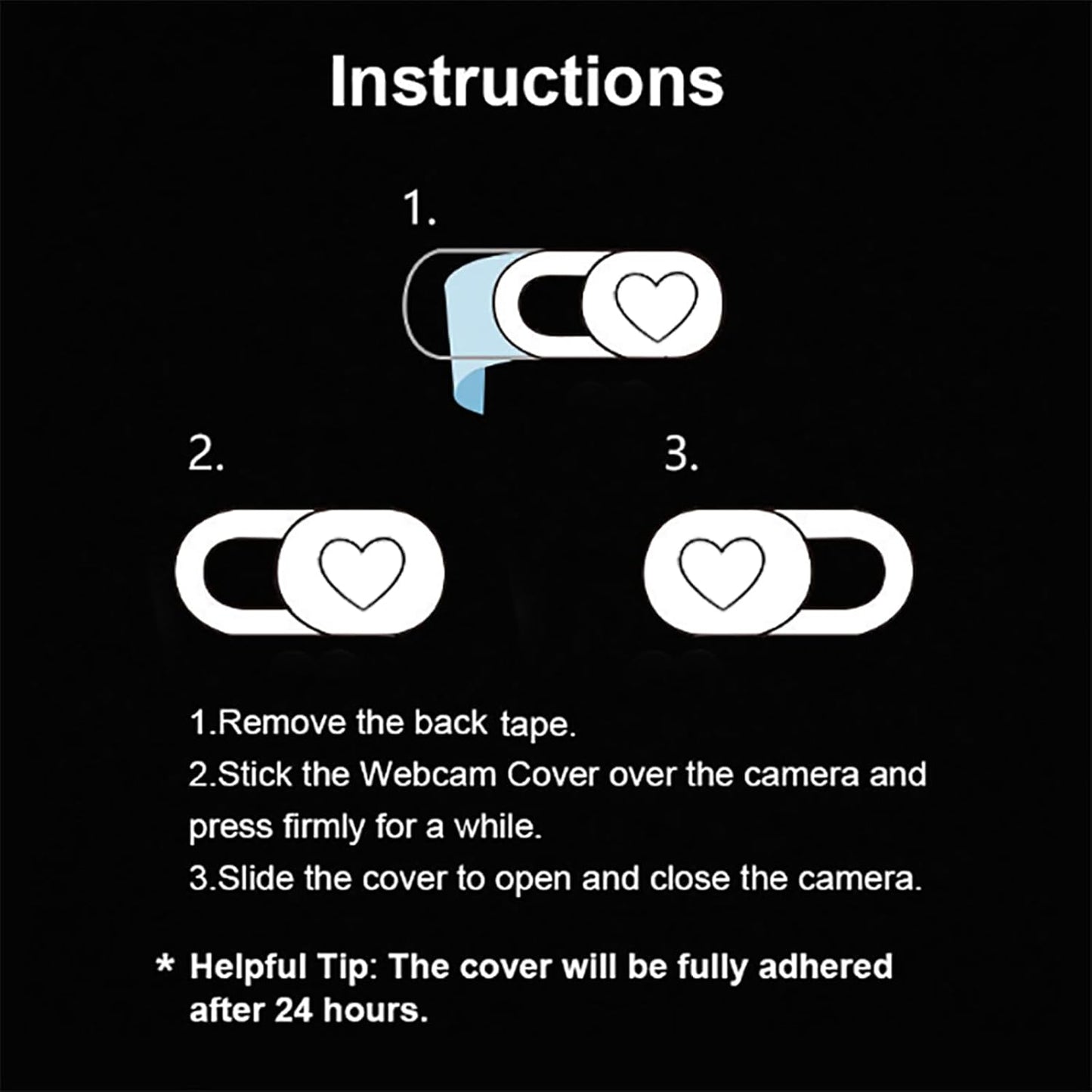 Webcam Cover 3 Pack Ultra Thin Slide Laptop Camera Cover for Echo Show, Computer, Tablet, Chromebook, PC - Peach Heart Black
